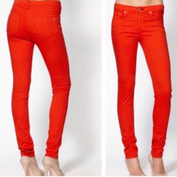 rag & bone skinny jean, 28 - red orange, silver grommet, made in USA - Picture 2 of 11